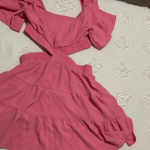 Amazon Pink Layered Dress with Crossed Bodice